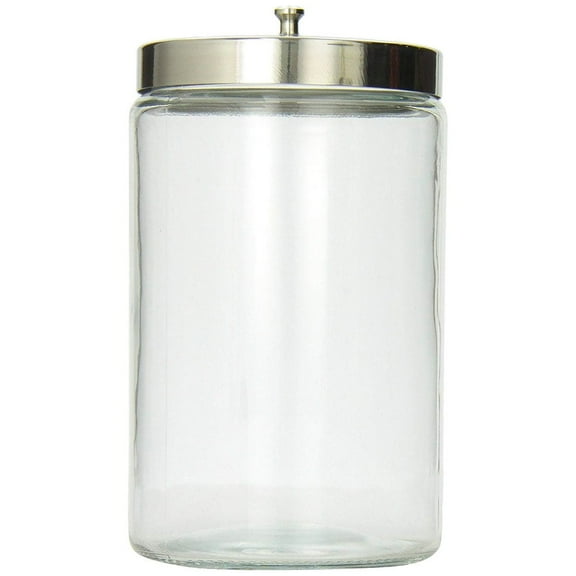 Mabis Decorative Storage Apothecary Clear Glass Jar For Kitchen, Bathroom Or Laundry Organization With Metal Lid, 4.1 X 3.9 X 7 Inches
