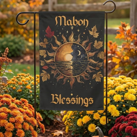 Mabon Garden Flag Sun and Moon Fall Equinox Design Pagan Sabbat Decor Wiccan Autumn Outdoo