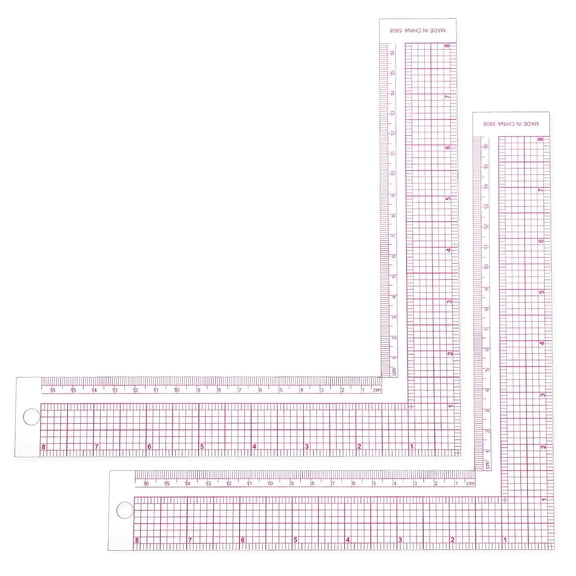 Mabor 2Pcs Clear Sewing Ruler, L-Square Plastic Measure Ruler 90 Degree L Shaped Square Framing Measuring Tool Fabric Supplies for Pattern Making