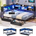 thumbnail image 1 of Mabor Full Size Corner Bed Frame with Charging Station & Led Lights, Full Daybed with 2 Drawers and Storage Bookcase, Metal Platform Beds for Living Room Bedroom, Black, 1 of 9