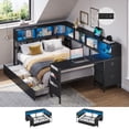 thumbnail image 1 of Mabor Full Size Corner Bed Frame with Desk,Charging Station and Bookcase Storage,Full Daybed with Storage Drawers and Led Lights, Metal Platform Bed Frame with Open Shelves,Black, 1 of 9