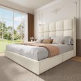 thumbnail image 1 of Mabor King Bed Frame with Tall Headboard for Bedroom Modern King Size Upholstered Platform Bed Frame with 9 Metal Legs, No Box Spring Needed, White, 1 of 10