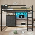 thumbnail image 1 of Mabor Loft Bed Full Size with L-Shaped Desk & Charging Station Full Metal Loft Bed with LED Lights & 7 Storage Drawers & Clothes Rail for Teen, No Box Spring Needed, Black, 1 of 10