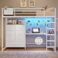 thumbnail image 1 of Mabor Loft Bed Full Size with L-Shaped Desk & Charging Station Full Metal Loft Bed with LED Lights & 7 Storage Drawers & Clothes Rail for Teen, No Box Spring Needed, White, 1 of 9