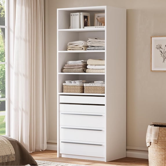 Mabor Modular Closet Organizer System with 4 Shelves,Freestanding 2ft Closet System with 5 Drawers,Walk-in Wardrobe Standing Closet System,White