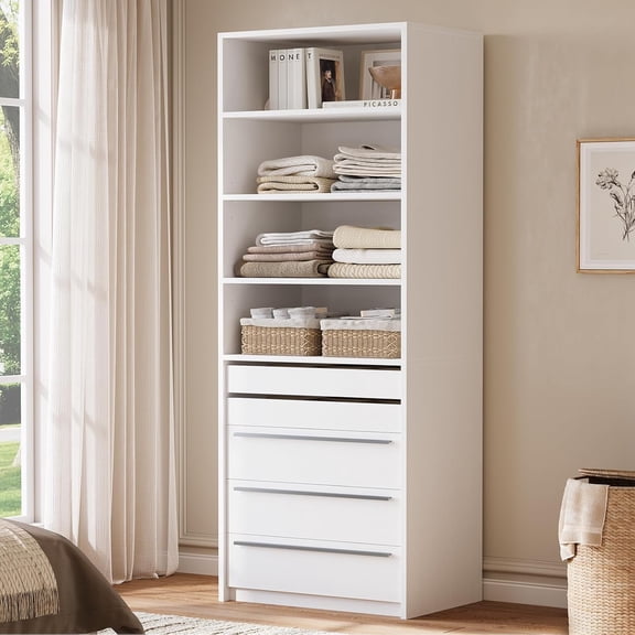 Mabor Modular Closet Organizer System with 4 Shelves,Freestanding 2ft Closet System with 5 Drawers,Walk-in Wardrobe Standing Closet System,White