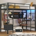 thumbnail image 1 of Mabor Twin Loft Bed with Desk&Charging Stations&Led Lights, LED Metal Loft Bed Frame with Storage Shelves&Drawers&Clothes Rail, Safety Guard & Ladder, Black, 1 of 10