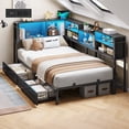 thumbnail image 1 of Mabor Twin XL Size Daybed with 2 Drawers and Storage Bookcase, Twin XL Corner Bed Frame with Charging Station & Led Lights, Metal Platform Beds for Living Room Bedroom, Black, 1 of 10