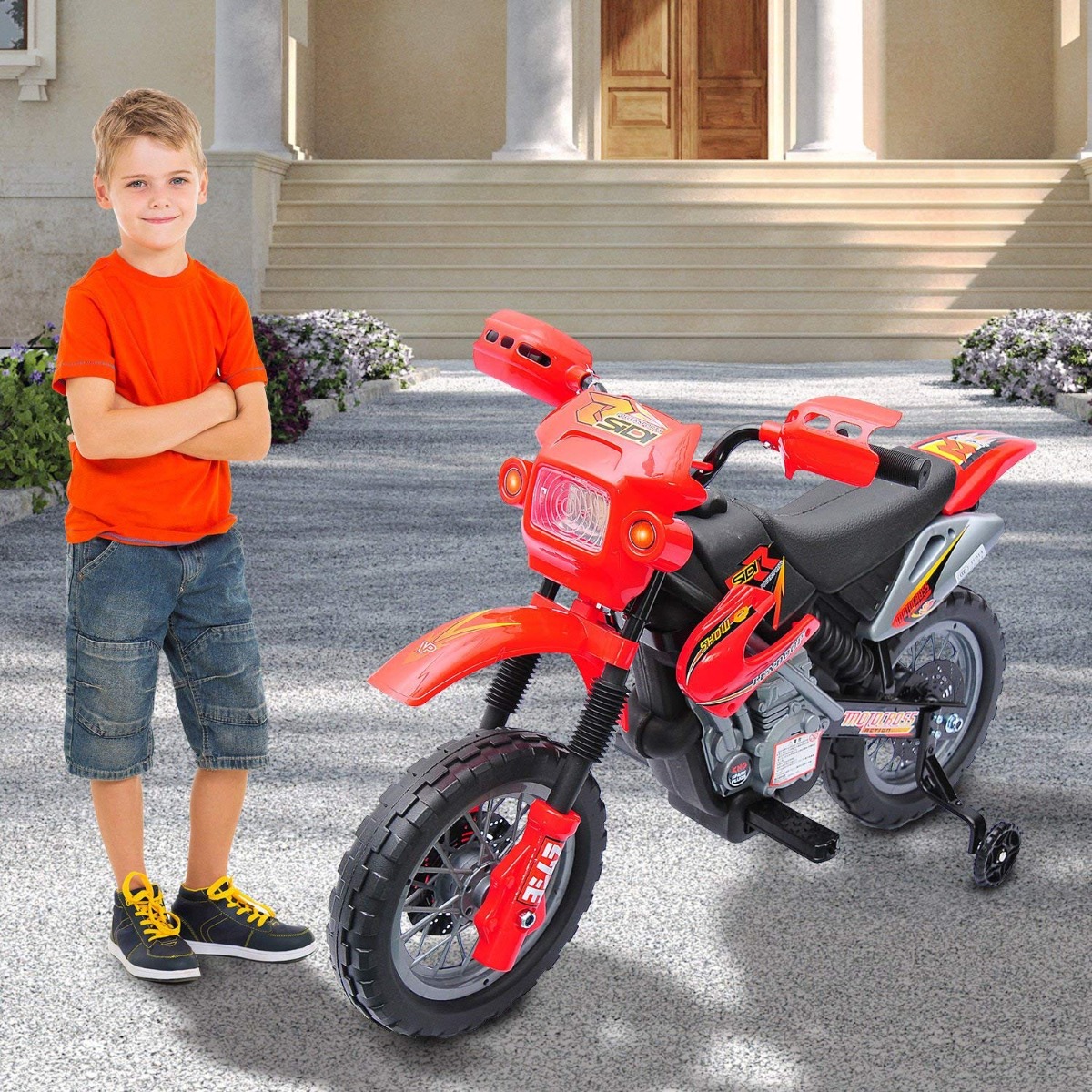 Maboto 6V Kids Electric Battery-Powered Ride-On Motorcycle Outdoor Recreation Dirt Bike Toy with Training Wheels for 3 - 6 Years Old - Red - image 1 of 7