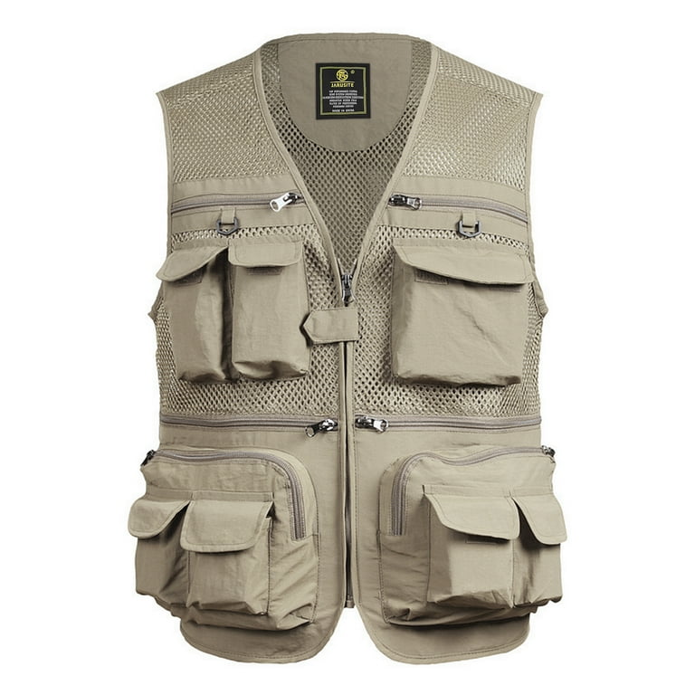 トップス Fishing Vest - PC Coated Cloth Maboto Fishing Vest, Breathable Mesh, Zipper Pockets, Polyester