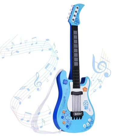 Maboto Kids Little Guitar with Rhythm Lights and Sounds Fun Educational Musical Instruments Electric Guitar Toy for Toddlers Children Boys and Girls - Blue