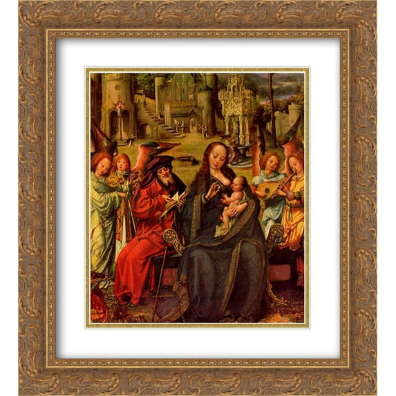 Mabuse 2x Matted 20x24 Gold Ornate Framed Art Print 'Holy Family with St. Catherine and St. Barbara '