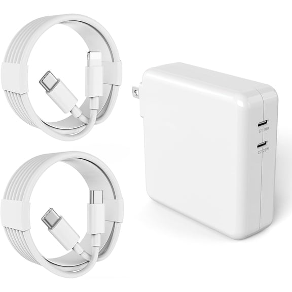 Mac Book Pro Charger Block - 138W Dual Port 118/20W USB C Charger Compatible with MacBook Pro 13 14 15 16 I h,MacBook Air, iPad Pro and All USB C Device, I lude 2 Cables