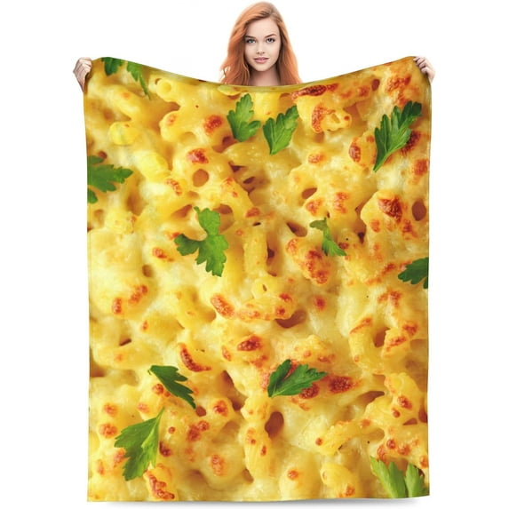 Mac and Cheese Blanket Funny Macaroni Pasta Real Food Throw Blankets Gifts for Kids Adults Lightweight Soft Fleece Cozy for Sofa Couch Bed Chair Room Birthday Decor 50x60in