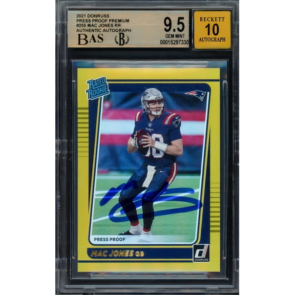 Mac Jones Autographed 2021 Donruss Gold Press Proof Premium Rookie Card #255 New England Patriots BGS 9.5 Auto Grade Gem Mint 10 Beckett BAS #15297330