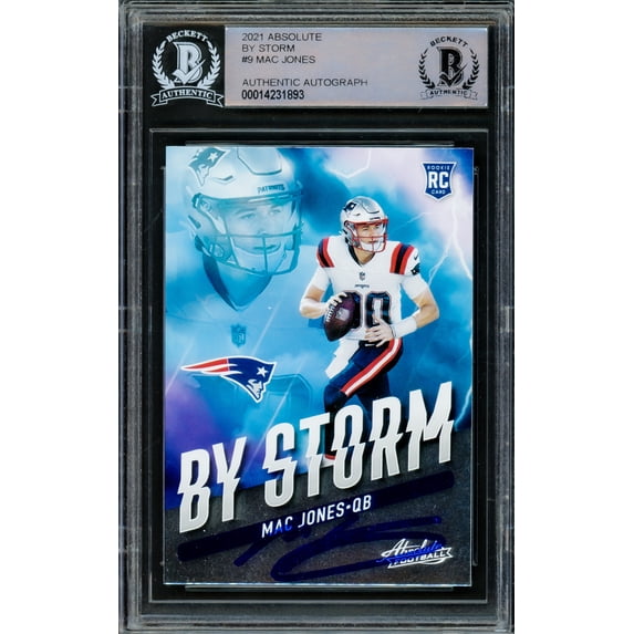Mac Jones Autographed 2021 Panini Absolute By Storm Rookie Card #BST-9 New England Patriots Beckett BAS 220337
