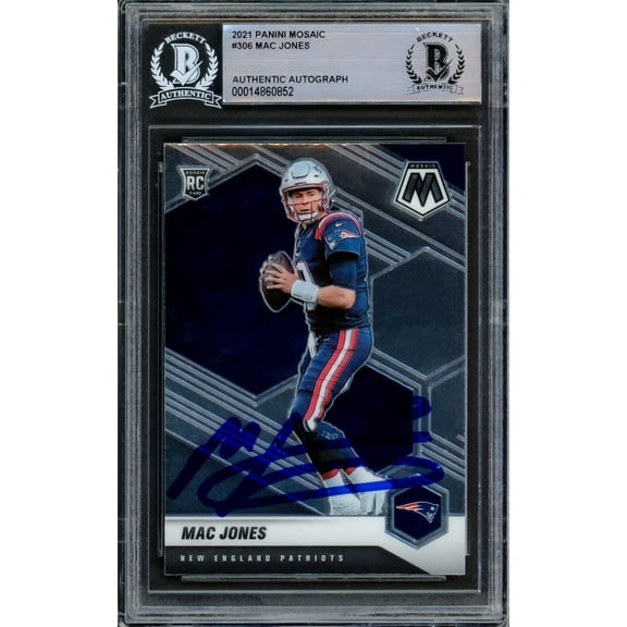 Mac Jones Autographed 2021 Panini Mosaic Rookie Card #306 New England Patriots Beckett BAS 210486