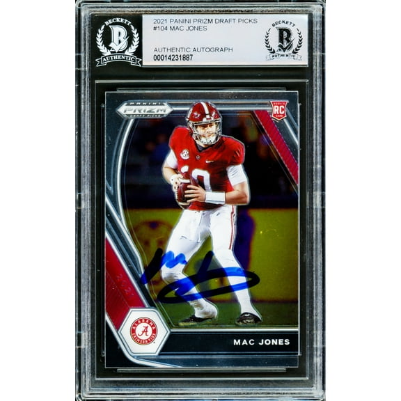 Mac Jones Autographed 2021 Panini Prizm Draft Picks Rookie Card #104 Alabama Crimson Tide Beckett BAS #14231887