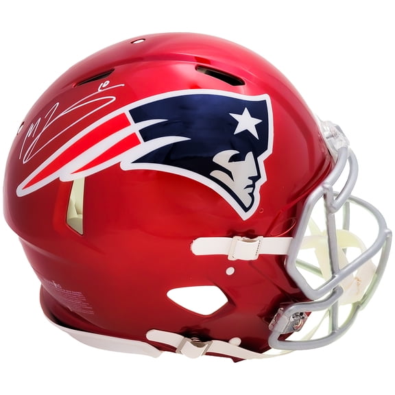 Mac Jones Autographed New England Patriots Flash Red Full Size Authentic Speed Helmet Beckett BAS Witness 206518