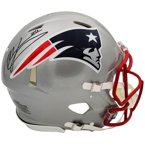 Mac Jones Autographed New England Patriots Silver Full Size Authentic Speed Helmet Beckett BAS QR 200939