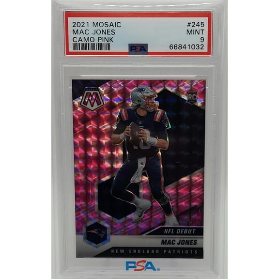 Mac Jones Patriots 2021 Mosaic Camo Pink Prizm Debut Rookie Card #245 PSA 9 Mint