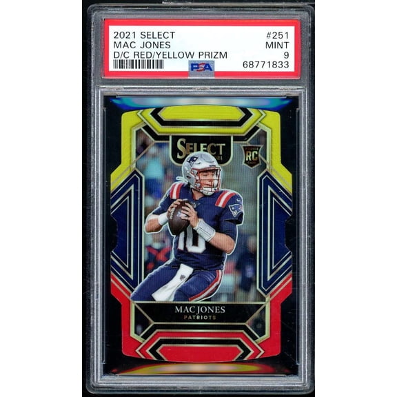 Mac Jones Rookie Card 2021 Select Die-Cut Red Yellow Prizm #251 PSA 9