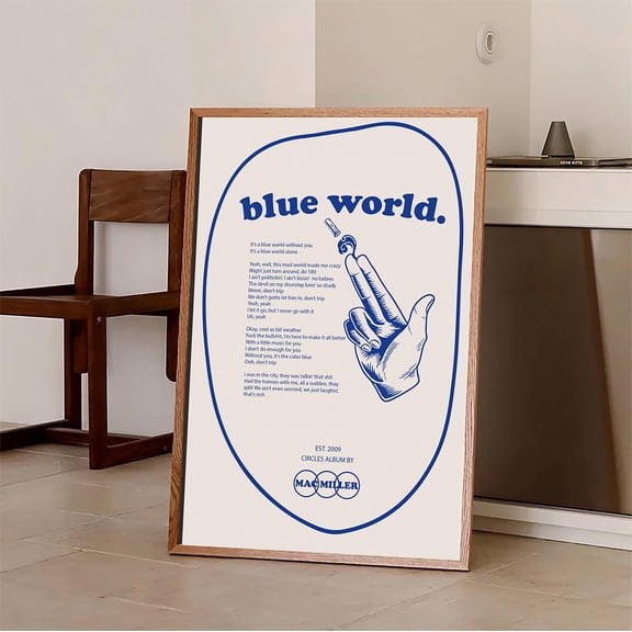 Mac Miller Blue World Song Lyrics Poster, Circles Album Retro Rap Poster