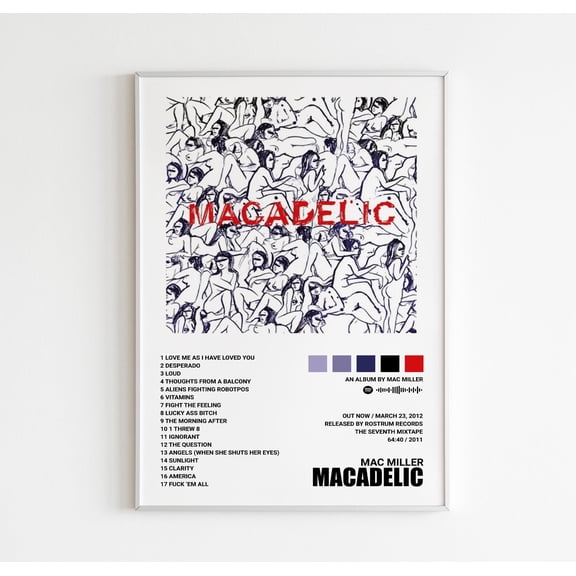 Mac Miller Macadelic Album Cover Print, Tracklist Poster, Wall Art