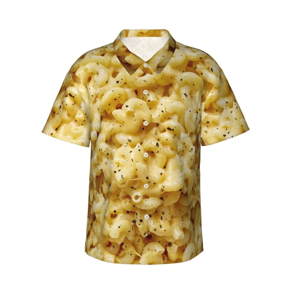 Mac N Cheese Hawaiian Shirts For Men, Summer Short-Sleeve Relaxed-Fit Button-Down Shirts Medium