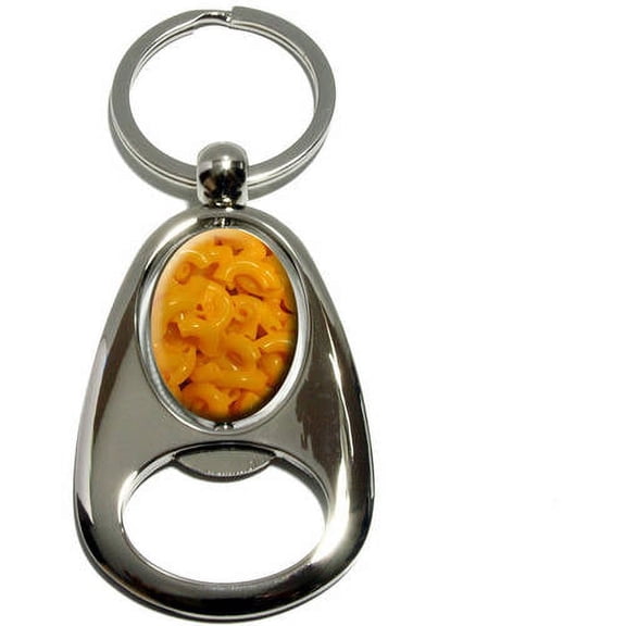 Mac N Cheese, Macaroni and, Chrome Plated Metal Spinning Oval Design Bottle Opener Keychain Key Ring