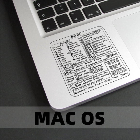 Mac OS Keyboard Shortcut Stickers, Quick Reference Guide for Word and Excel, Clear No-Residue Vinyl Productivity Skins for Laptop Computer Keyboards and Pads