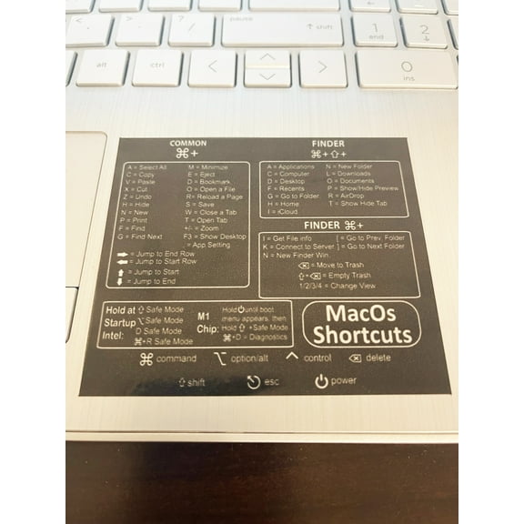 Mac OS Keyboard Shortcuts Clear BK Sticker Adhesive 3.25x 3.25 Compatible with MacBook Air Pro