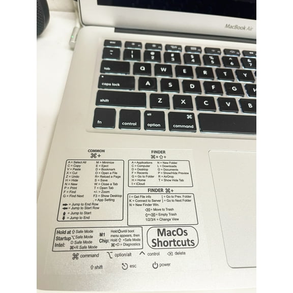Mac OS Keyboard Shortcuts Clear Vinyl Sticker Adhesive 3.25x 3.25 Compatible with MacBook Air Pro