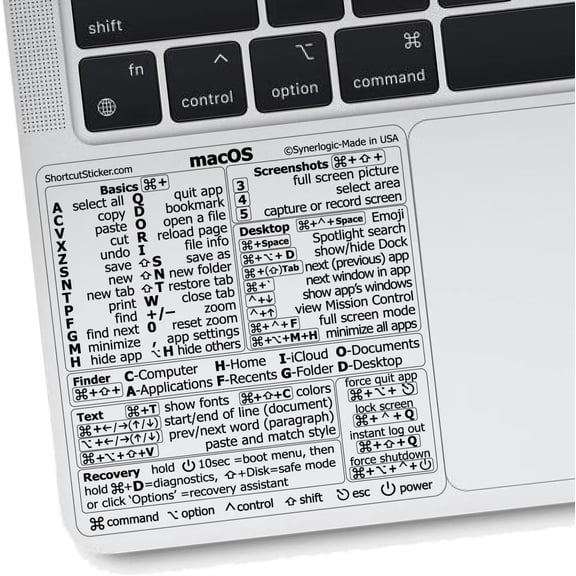 Mac OS Shortcuts Sticker | Keyboard Stickers for macOS | Laminated Vinyl MacBook Cheatsheet for Laptop | MacBook Shortcuts 2026 (Clear/Black)