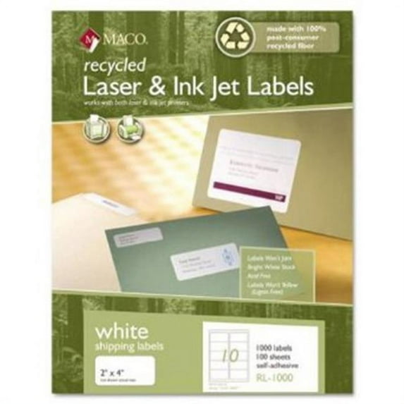 Mac RL1000 Recycled Laser and InkJet Labels, 2 x 4, White, 1000 Per Box