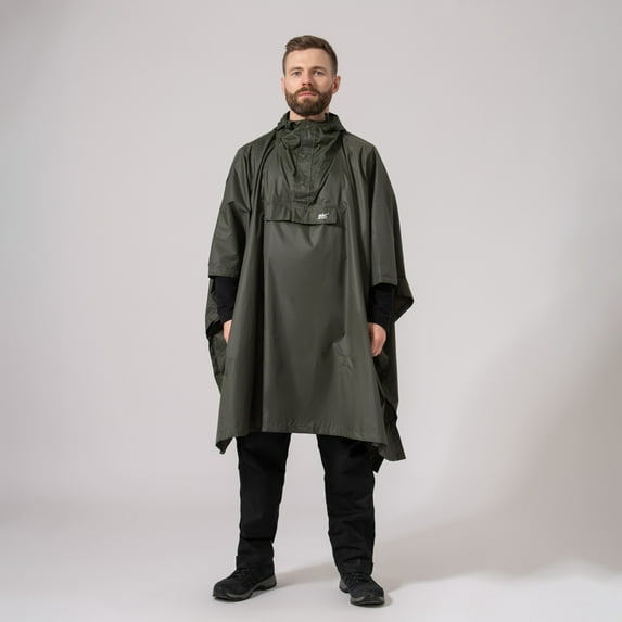 Mac in a Sac - Poncho - Packable Waterproof Cape for Men & Women - Lightweight and Breathable Rain Jacket with Hood that Packs into its own Bag - Khaki - One-Size