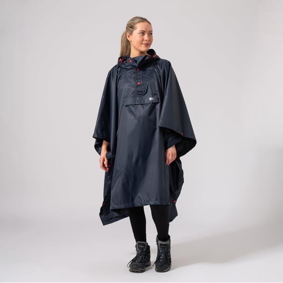 Mac in a Sac - Poncho - Packable Waterproof Cape for Men & Women - Lightweight and Breathable Rain Jacket with Hood that Packs into its own Bag - Navy - One-Size