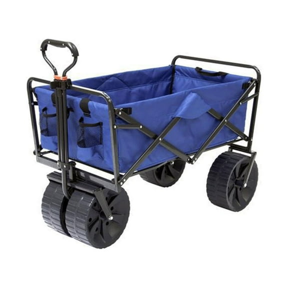 Mac Sports Heavy Duty Collapsible Folding All Terrain Utility Beach Wagon Cart, Blue/Black