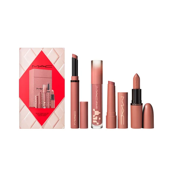 Mac Velvet Teddy Gift Set - 4pcs Full Size Lipstick Gloss Balm