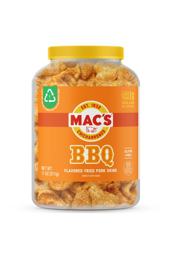 Chicharrones BBQ Flavored Pork Rinds, Pork Skins, 11 oz Canister
