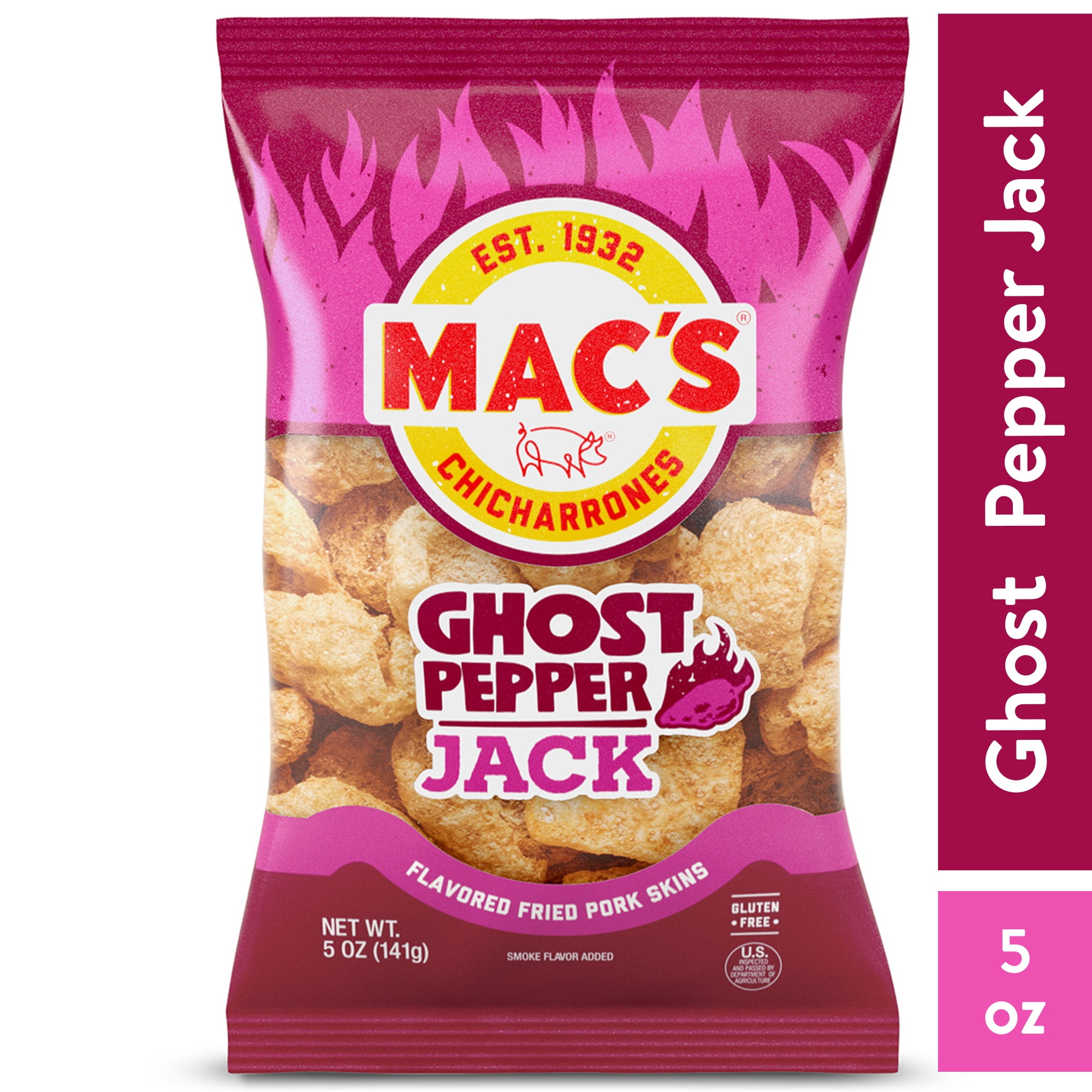 Mac's Chicharrones Ghost Pepper Jack Flavored Crispy Fried Pork Skins