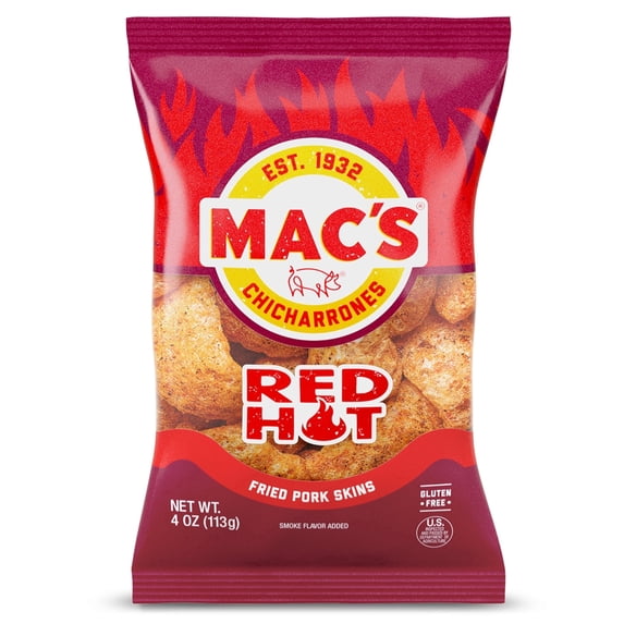 Mac's Hot Fried Pork Skins, 4 oz Bag