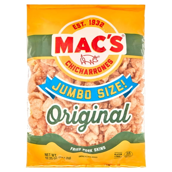 Mac's Original Crispy Chicharrones Fried Pork Rinds, Pork Skins, Party Size, 12.25 oz Bag