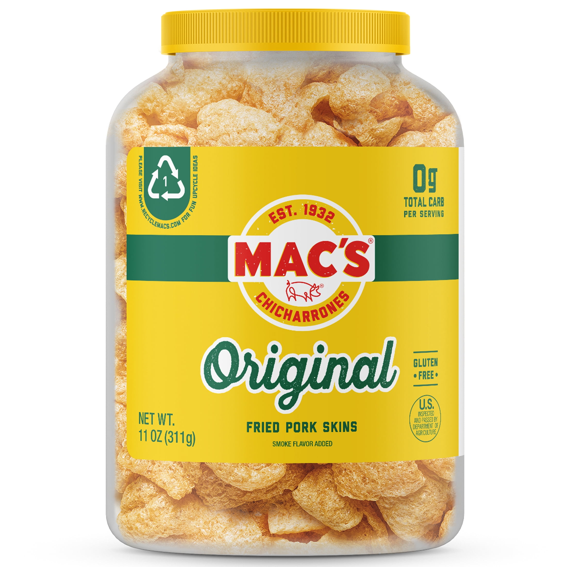 Mac's Original Chicharrones Pork Rinds, Pork Skins, 11 oz Canister