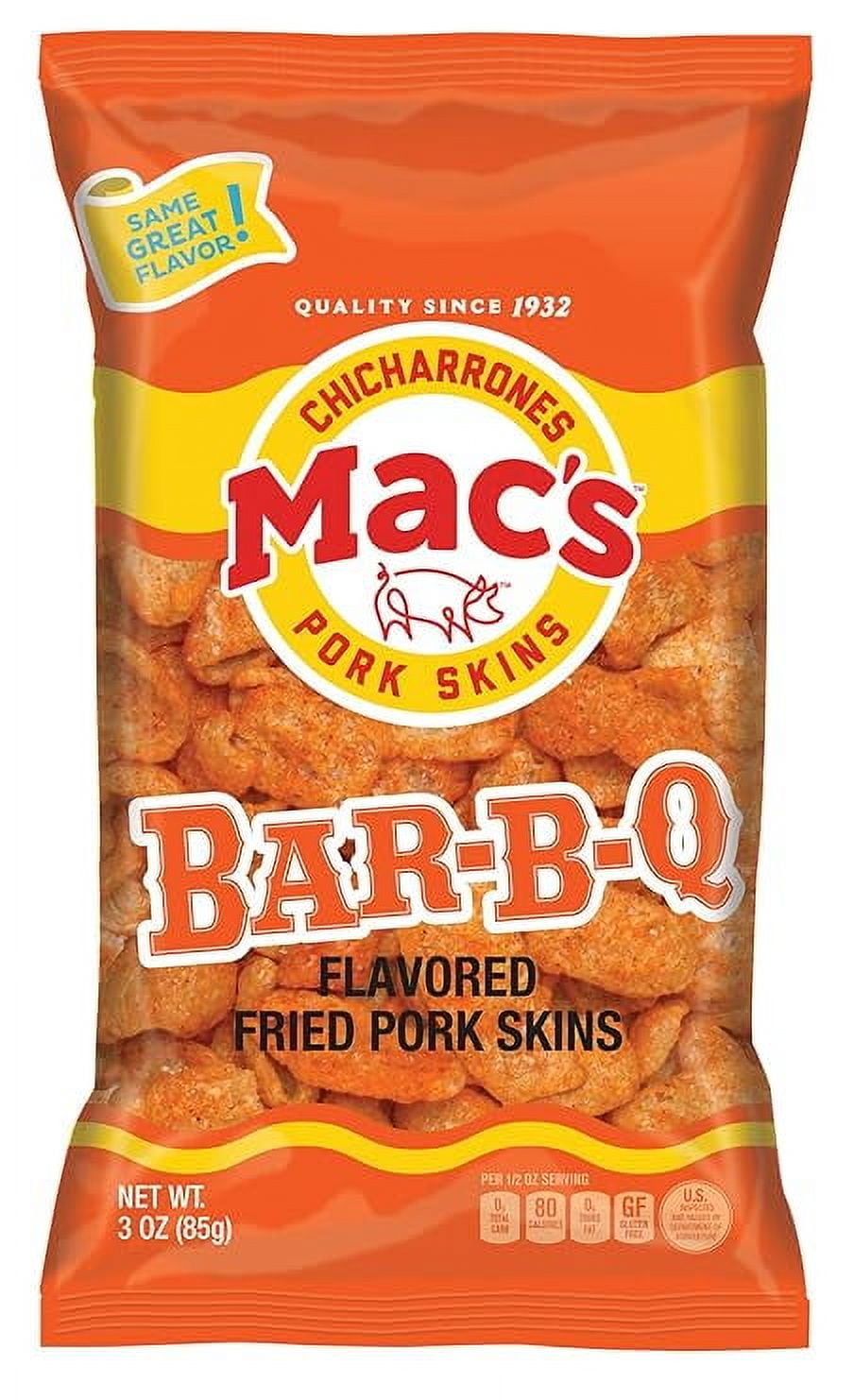 Skin Rinds Mac's Pork Rinds, Fried Pork Skins, Chicharrones, BBQ - Barbecue (3 ...