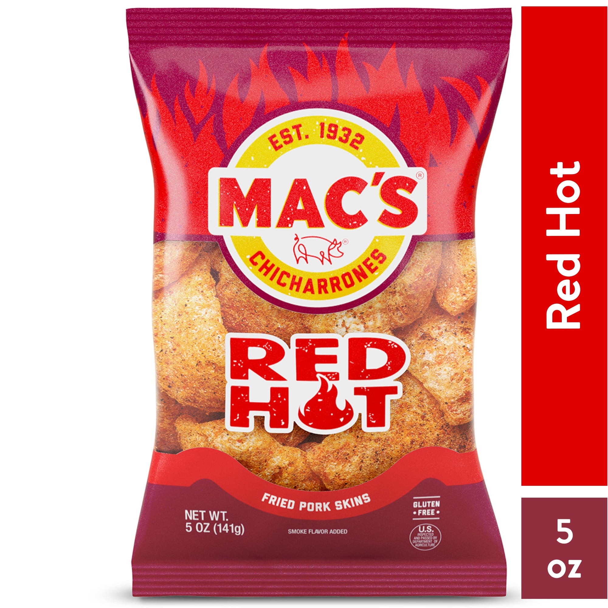 Mac's Red hot Pork Skins, 5 Oz