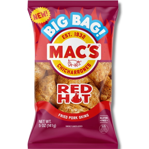 Mac's Hot Chicharrones Pork Rinds, Pork Skins, 5oz Bag