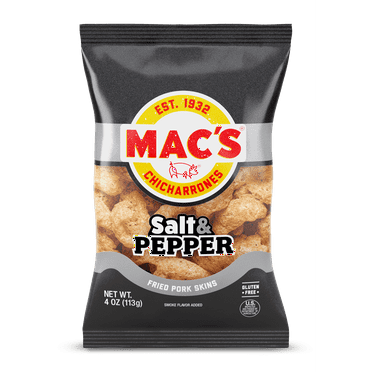 Mac's Salt & Pepper Fried Pork Skins, 4 oz Bag (Pack of 4)