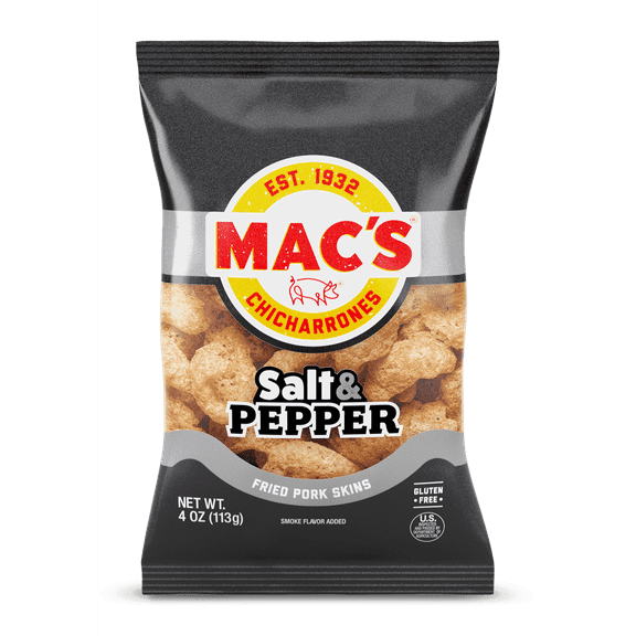 Mac's Salt & Pepper Fried Pork Skins, 4 oz Bag