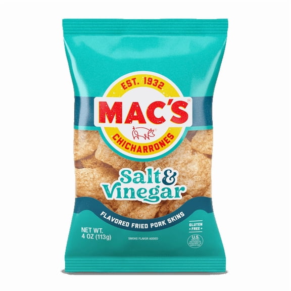 Mac's Salt & Vinegar Fried Pork Skins, 4 oz Bag (2pack)